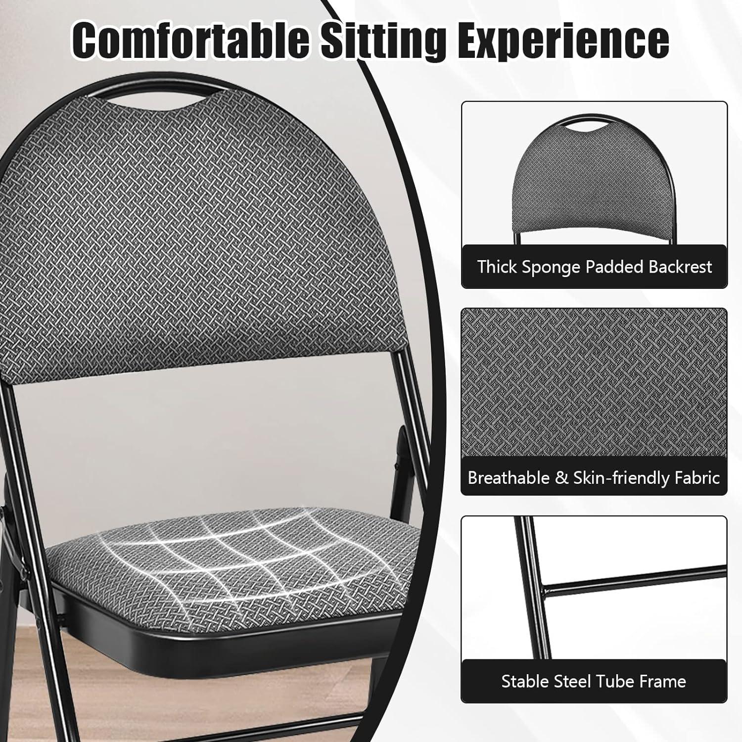 4-Pack Folding Chairs, Fabric Dining Chair Set with Metal Frame, Padded Seat and Back, Non-Slip Foot Pads, Foldable Event Chairs, Party Chair Set for Home Office, Guest Room, Conference Room