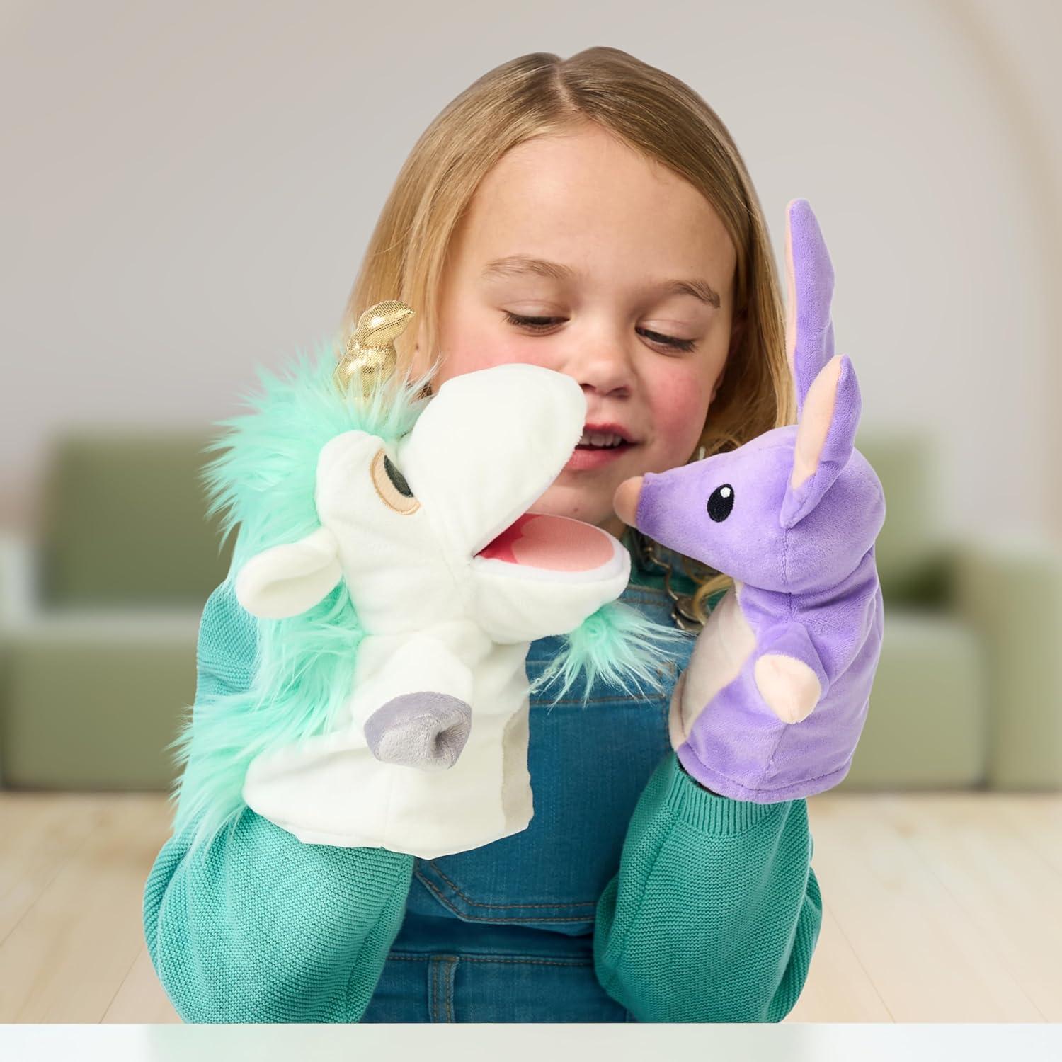 Bluey Unicorse & Bob Bilby Hand Puppet Plush 2-Pack – 8-9” Soft Deluxe Fabric, Embroidered Details, Perfect for Toddler Hands, Imaginative Play, Official Bluey Toys, Amazon Exclusive