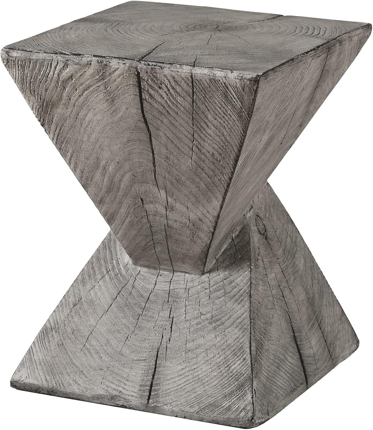 Light Grey Faux Wood Concrete Hourglass End Table