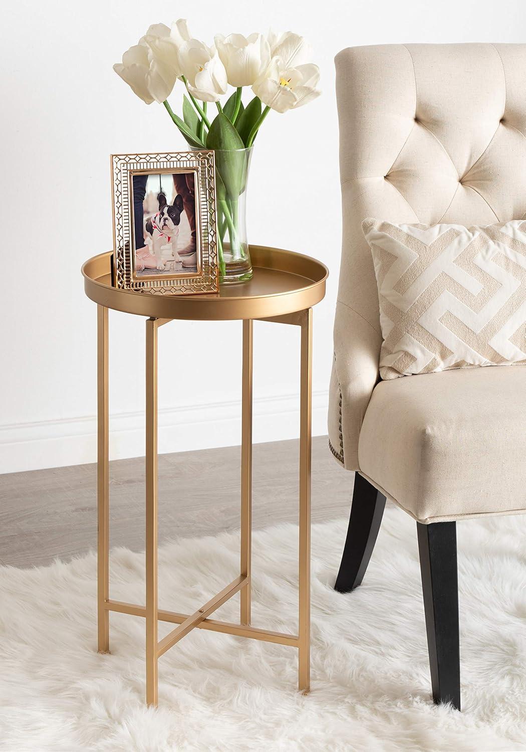 Kate and Laurel Celia Round Metal Tea Table, 14x14x25.75, Gold