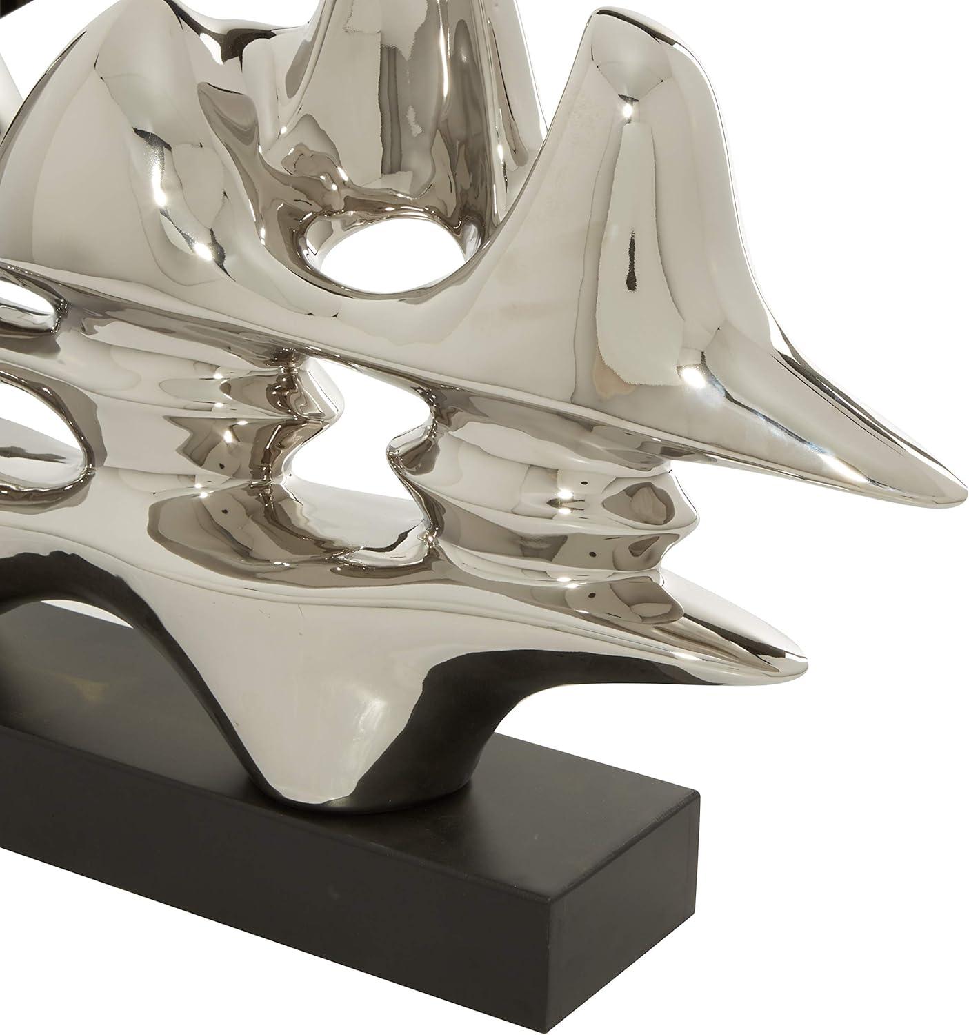 DecMode 25.25"W, 14.5"H Porcelain Contemporary Abstract Sculpture, Silver