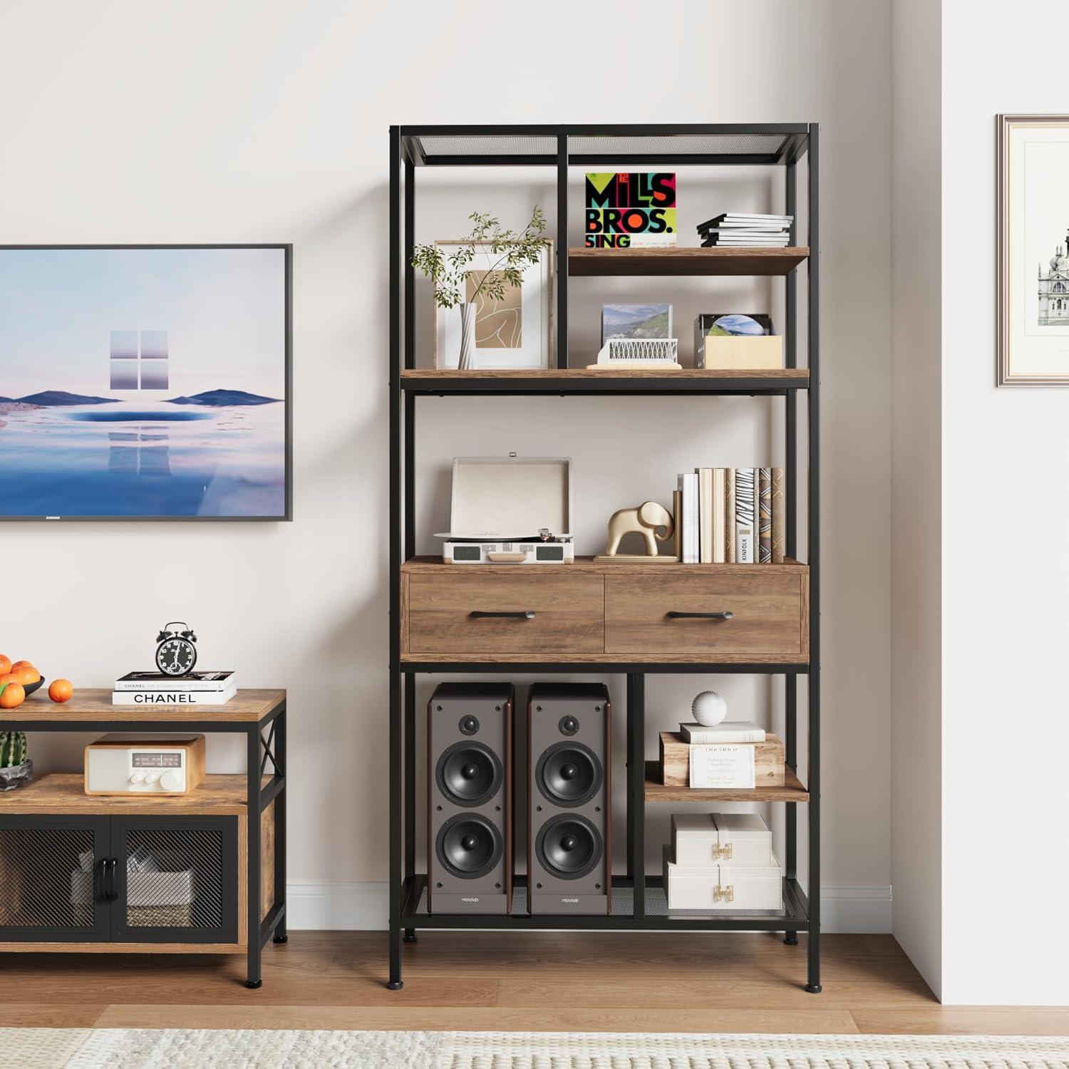 Tall White and Brown Adjustable Baker's Rack with Metal Frame