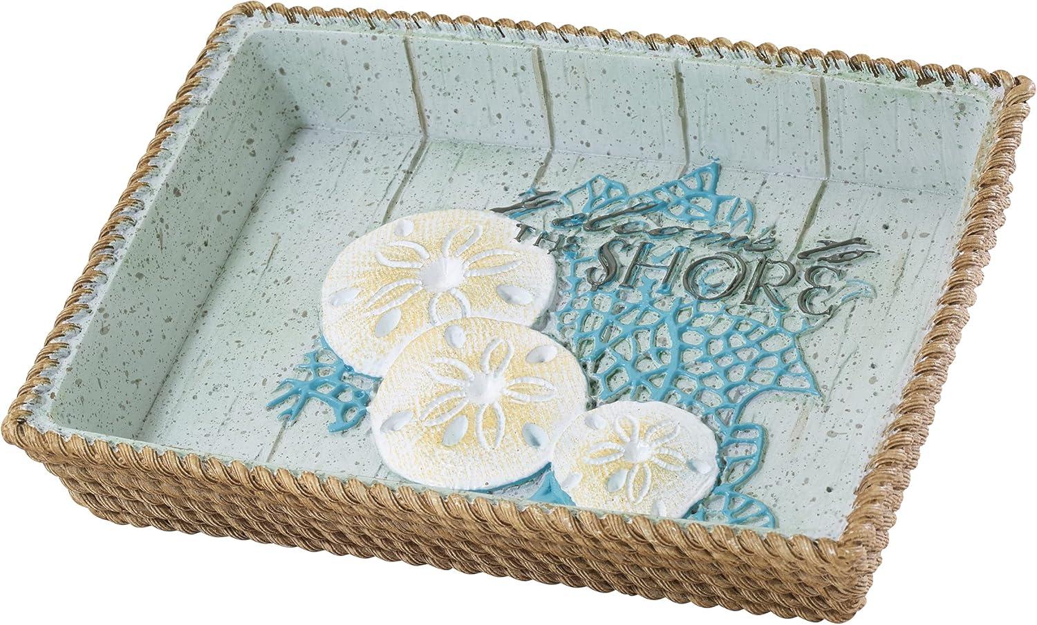 Aqua and Beige Coastal Resin Soap Dish with Rope Detail