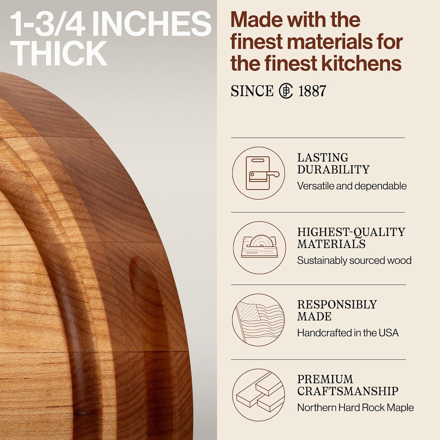John Boos Chef's Collection Round Maple Cutting Board with Groove