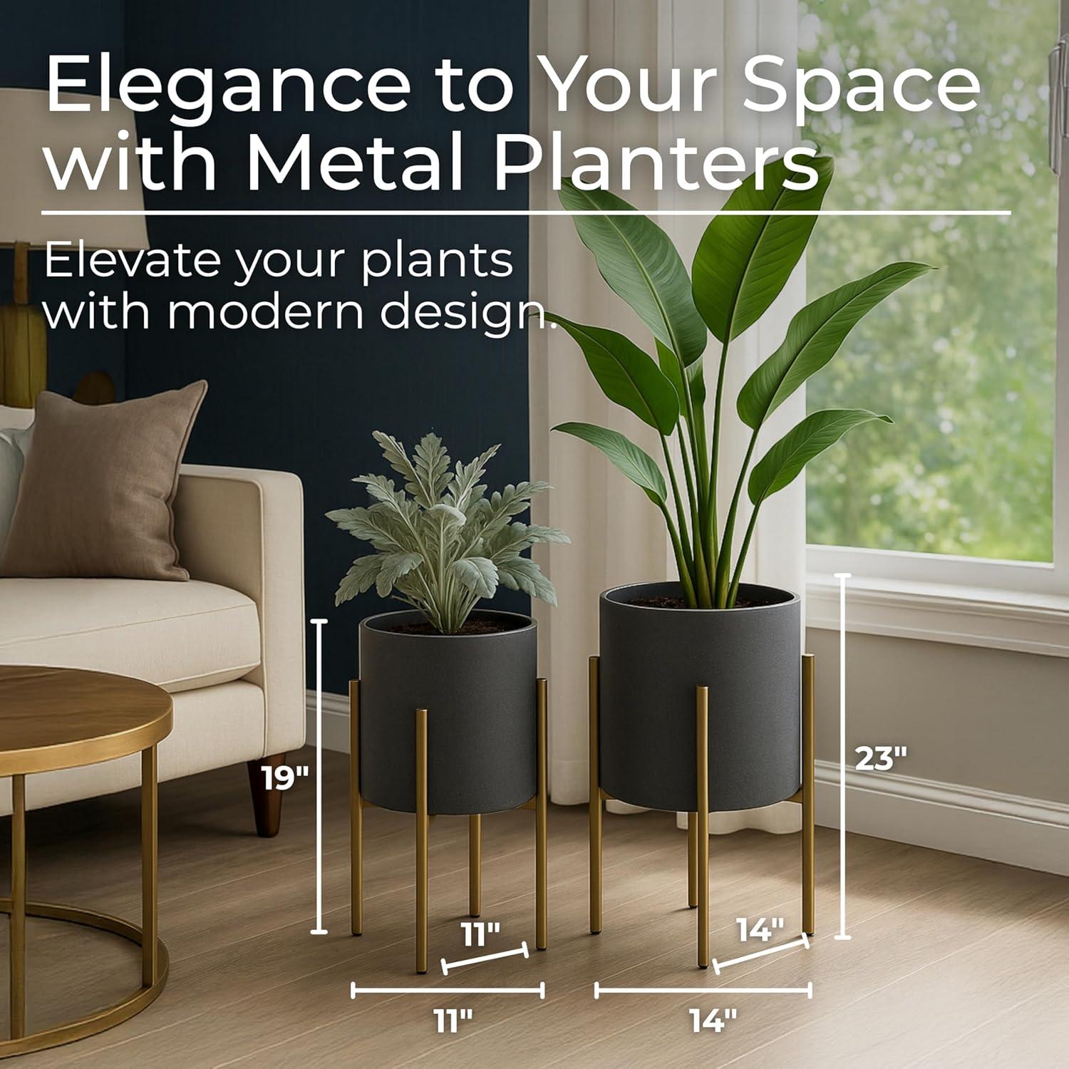 Bella Patterned Raised Planters with Gold Stand - Set of 2