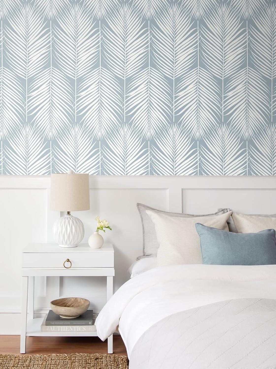 Seabrook Designs Light Blue Palm Silhouette Prepasted Wallpaper