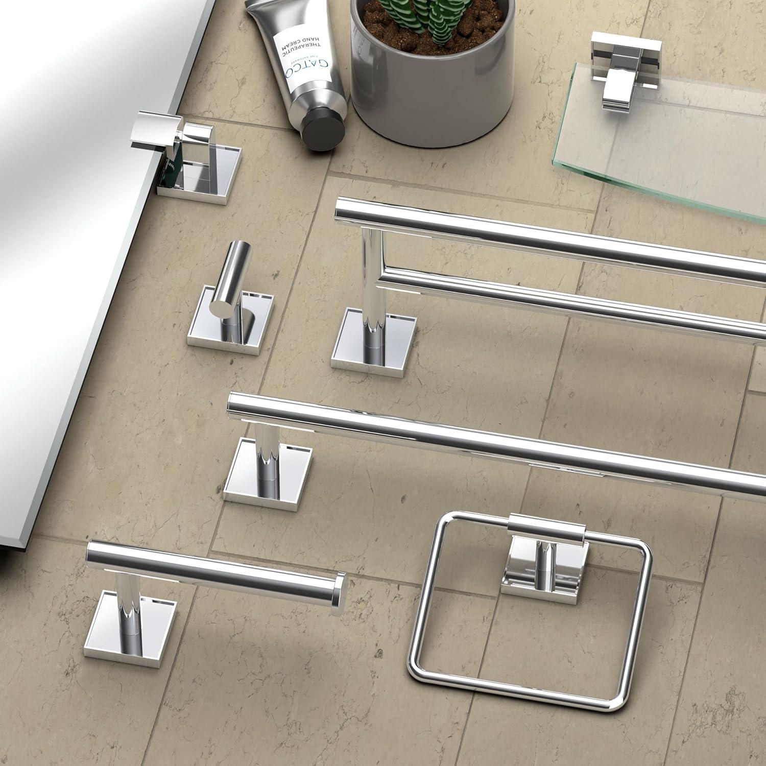 Gatco Mode Towel Ring | Wall Mounted 5.75" W Square Shape Towel Holder for Bathroom, Kitchen 5612