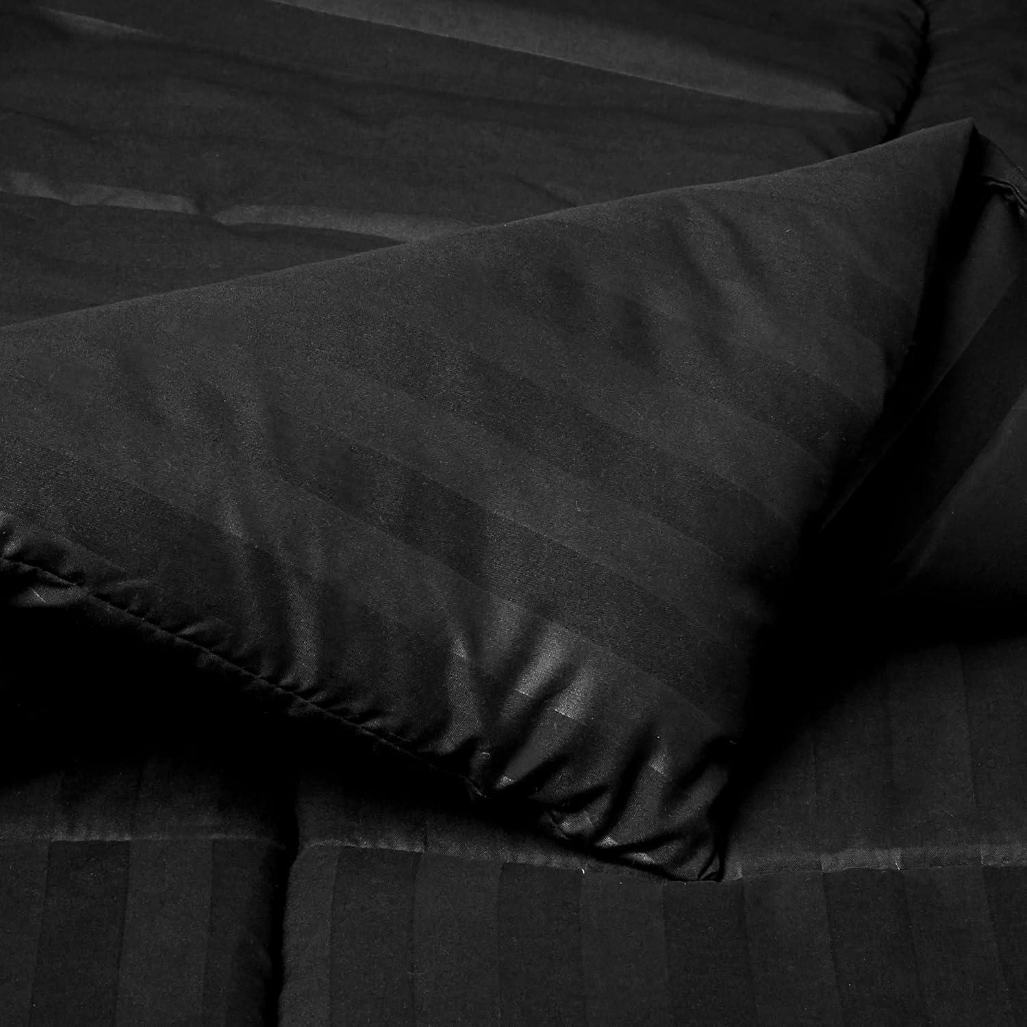 Elegant Comfort Wrinkle Resistant - Luxurious Silky Soft Dobby Stripe Bed-in-a-Bag, 8-Piece Comforter Set - HypoAllergenic - Full/Queen, Black