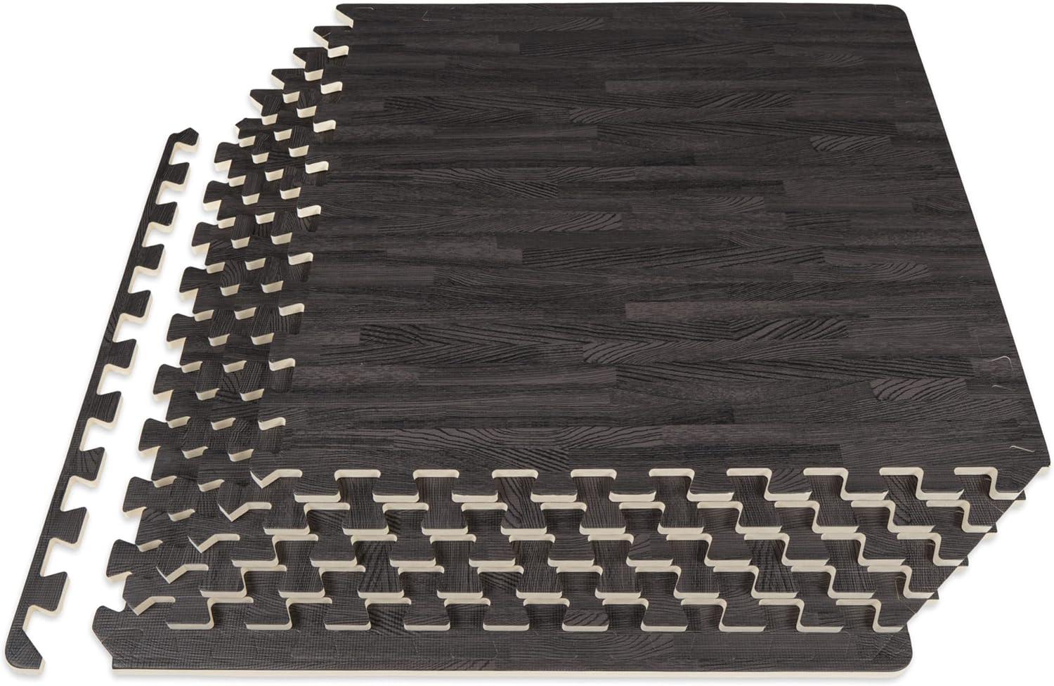 ProsourceFit Wood Grain Puzzle Mat 1/2-in, Carbon Black, 24 Sq Ft - 6 Tiles