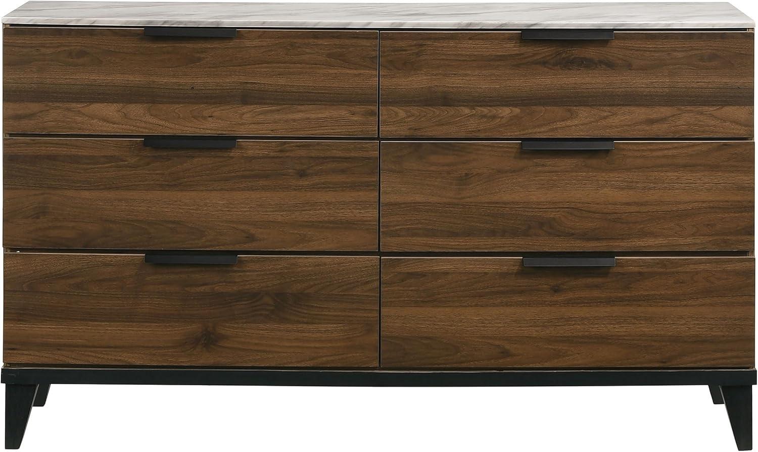 Mays 6-drawer Dresser Walnut Brown with Faux Marble Top