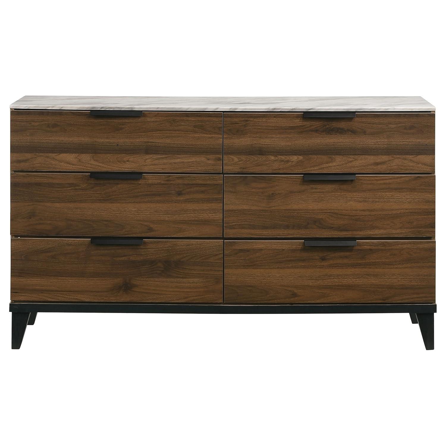 Mays 6-drawer Dresser Walnut Brown with Faux Marble Top