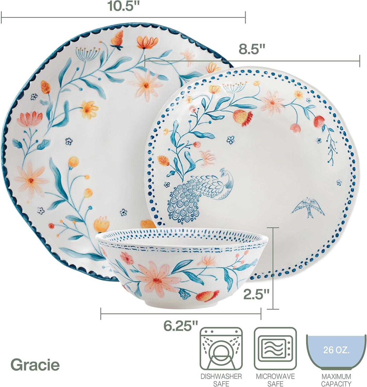 Gracie Floral Ceramic 12-Piece Dinnerware Set, Service for 4