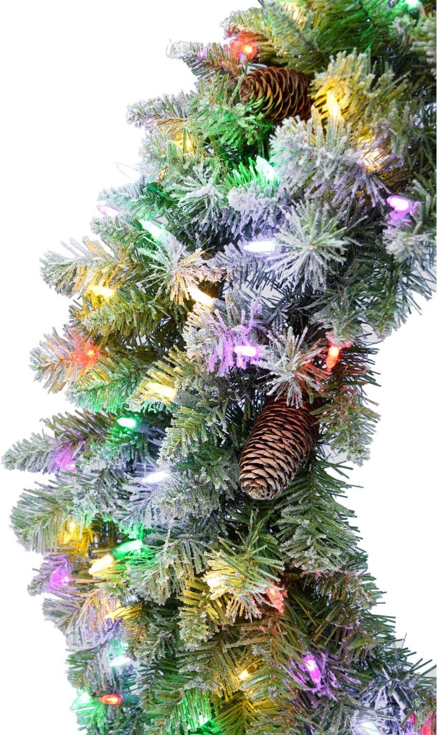 Fraser Hill Farm 36" Frosted Pine Wreath Door Hanging with Pinecones with Multi-Color LED Lightning