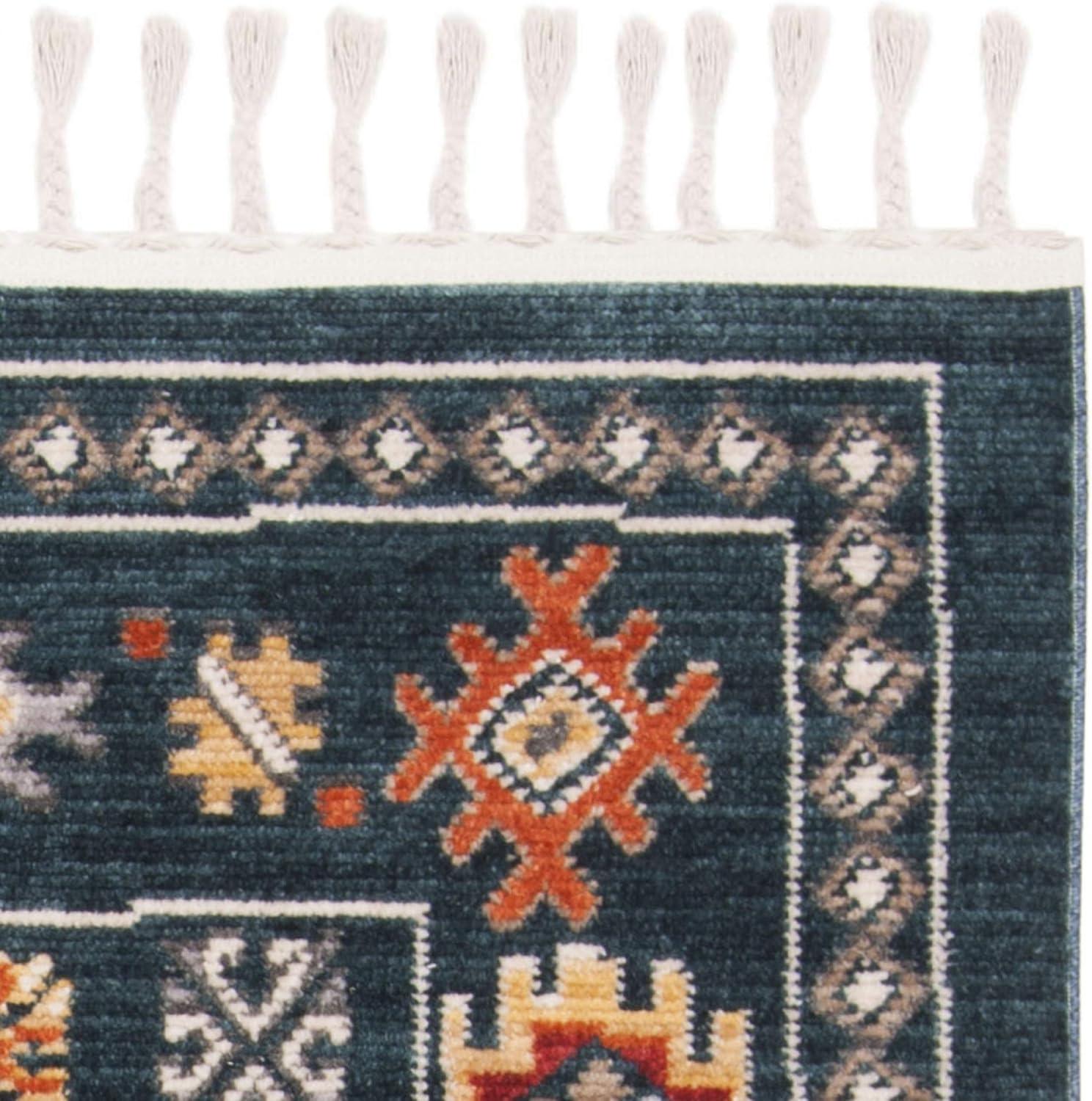 SAFAVIEH Farmhouse Medici Aztec Fringe Area Rug, Navy/Orange, 6'3" x 6'3" Square