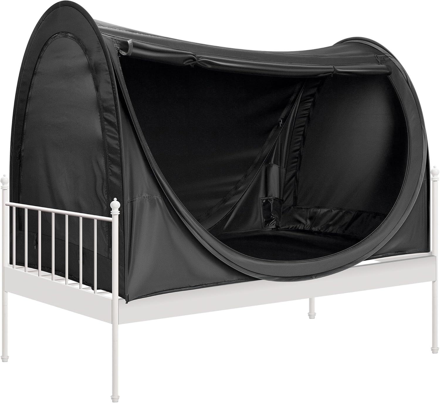 Black Polyester Twin Size Pop-Up Privacy Bed Tent