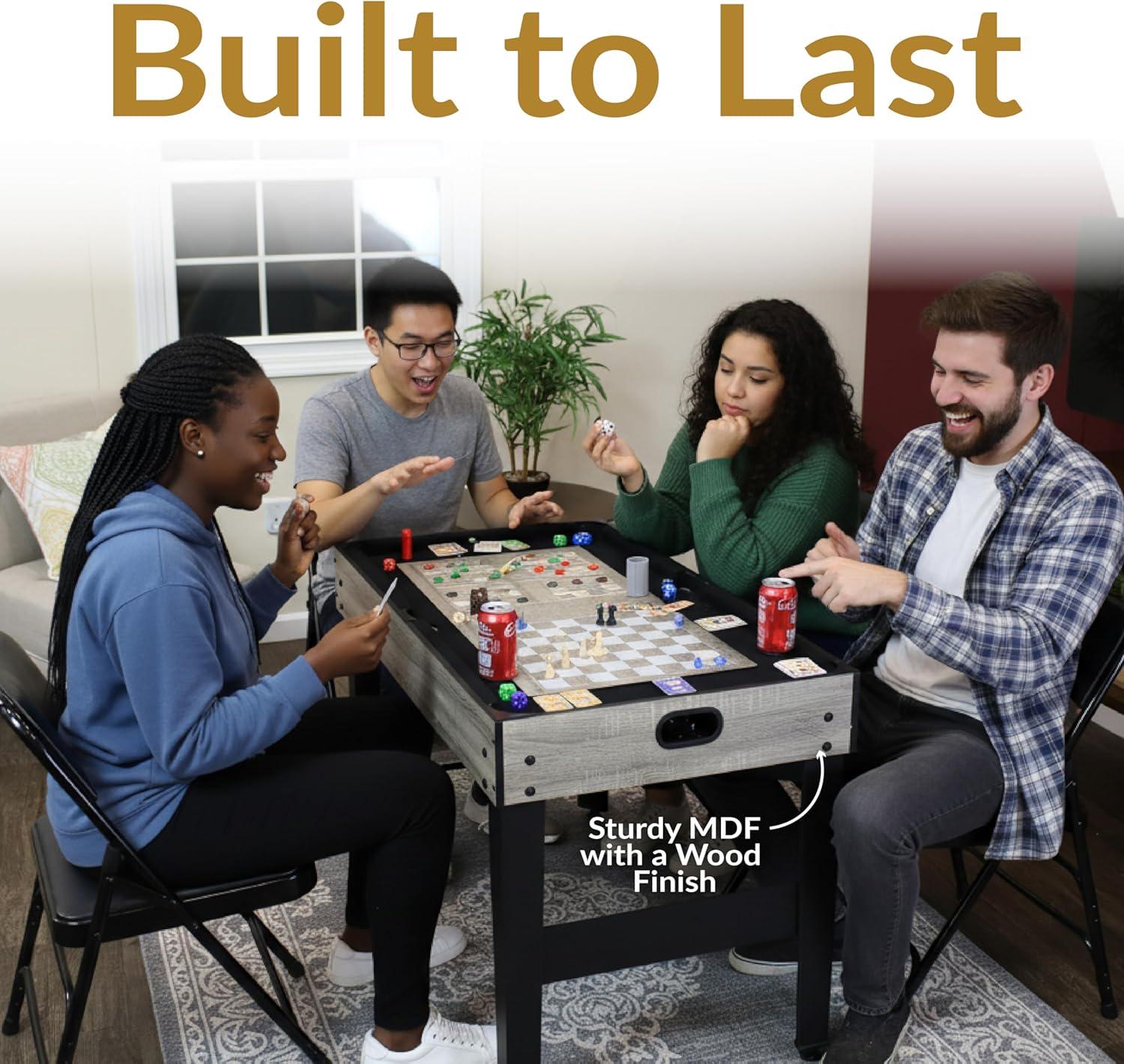 Sunnydaze Indoor Multi-Game Table with Billiards, Push Hockey, Foosball, Ping Pong, Bowling, and More - Classic Wood Stain