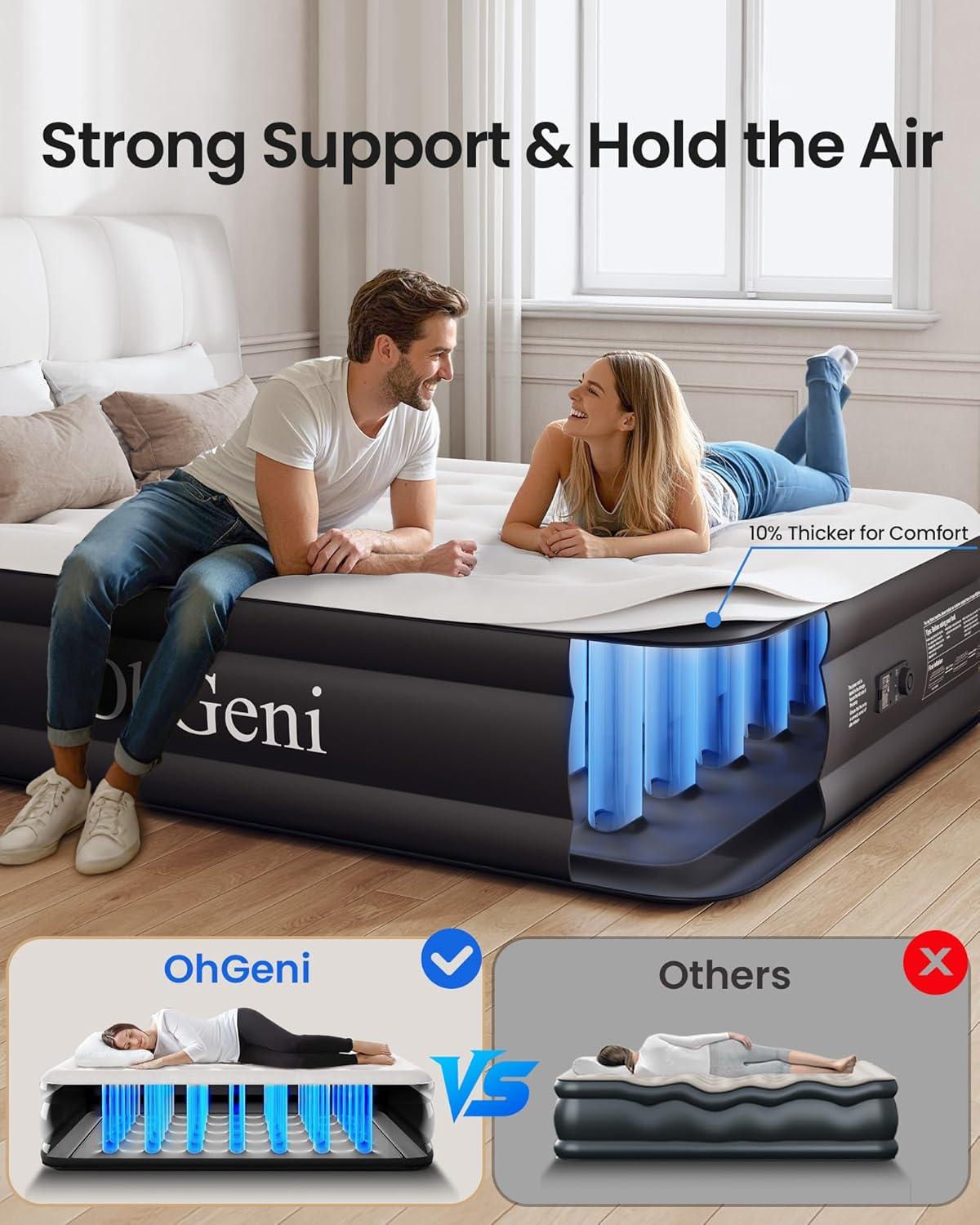 OhGeni Queen Raised Black PVC Air Mattress with Pump