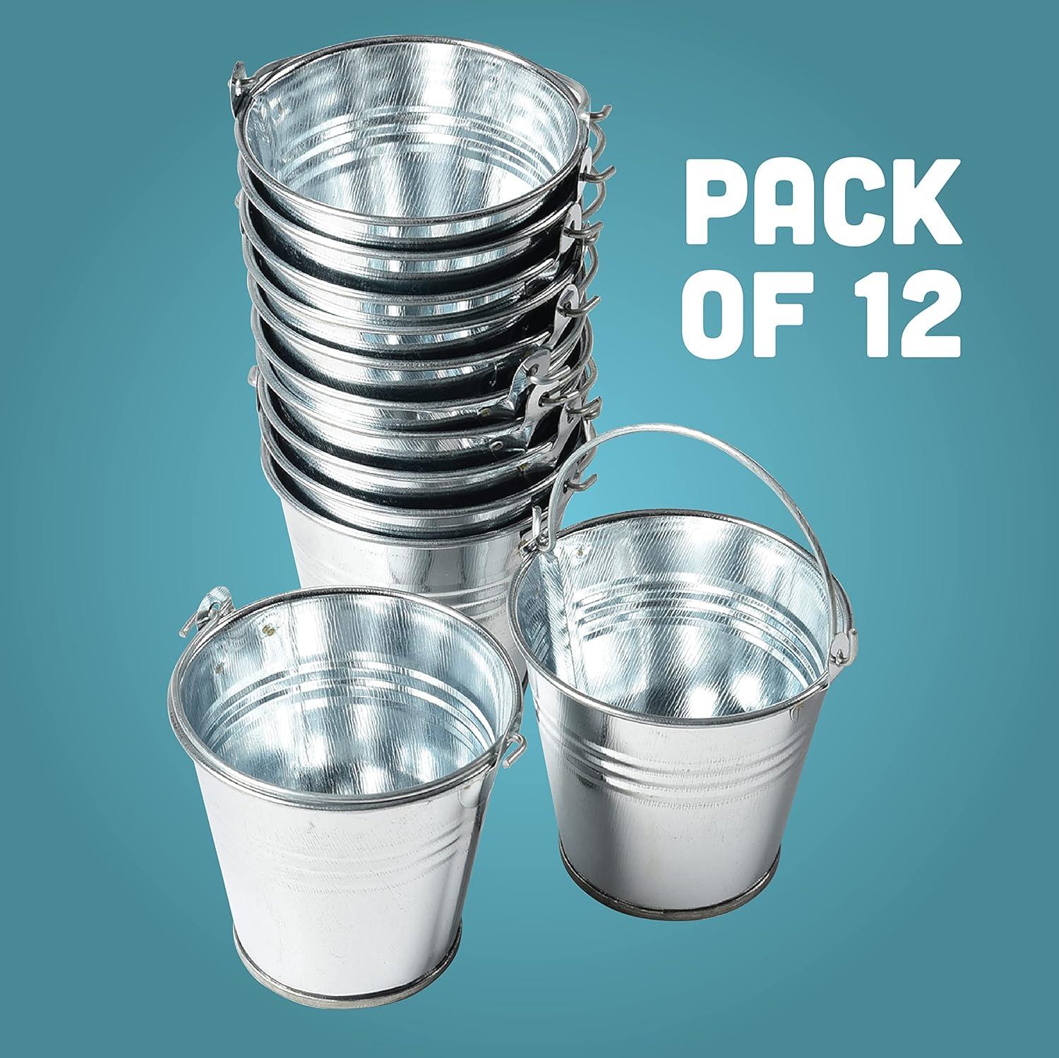 Mini Silver Metal Buckets with Handles, 2.5" Pack of 12