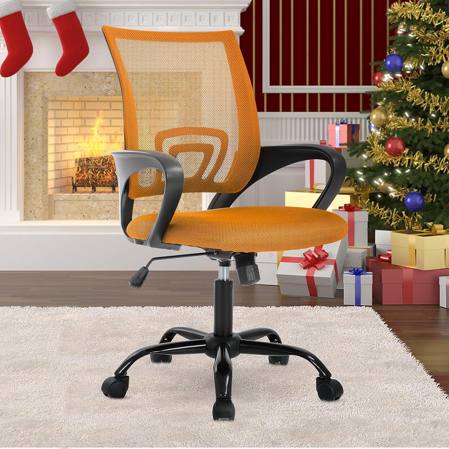 FDW Home Office Chair Mesh Computer Chair with Lumbar Support Armrest Adjustable Mid Back Task Chair for Women Adults, Orange