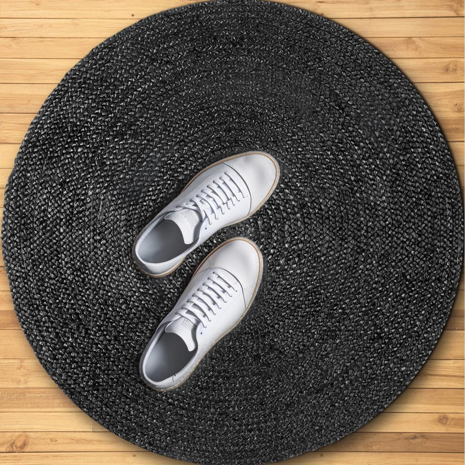 nuLOOM Rigo Hand Woven Jute Black 4' Farmhouse Round Rug