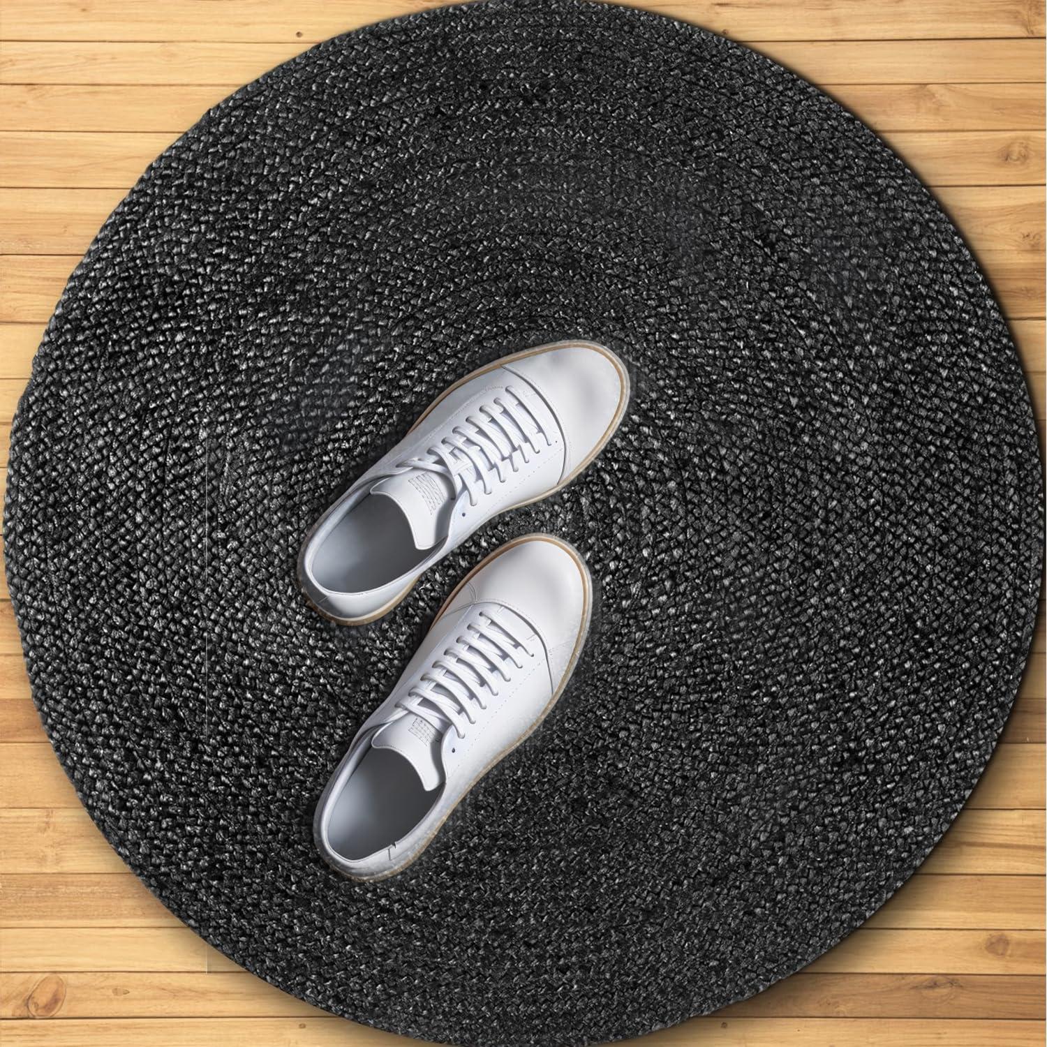 nuLOOM Rigo Hand Woven Jute Black 4' Farmhouse Round Rug