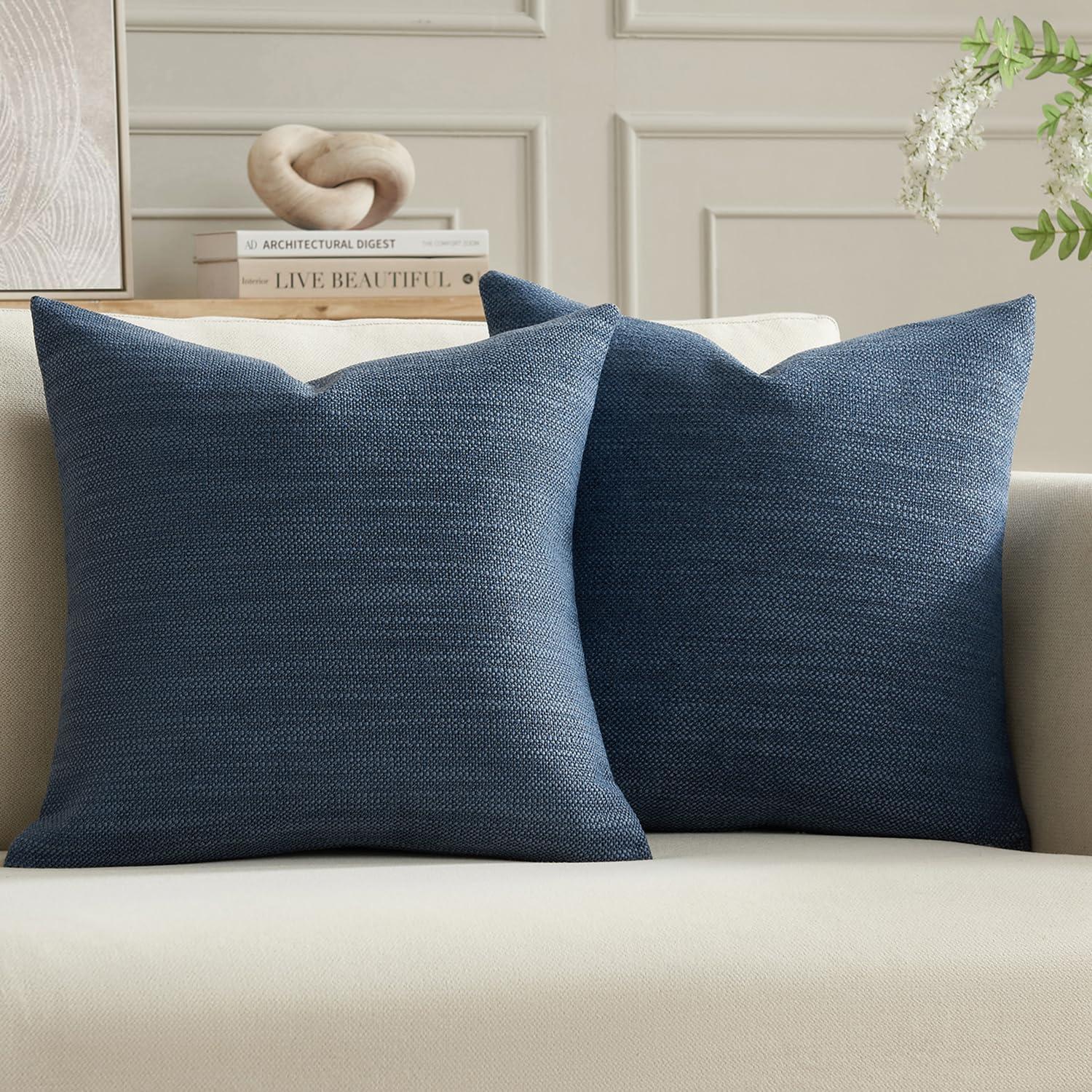 Navy Blue Chenille 18x18 Inch Decorative Pillow Covers, Pack of 2