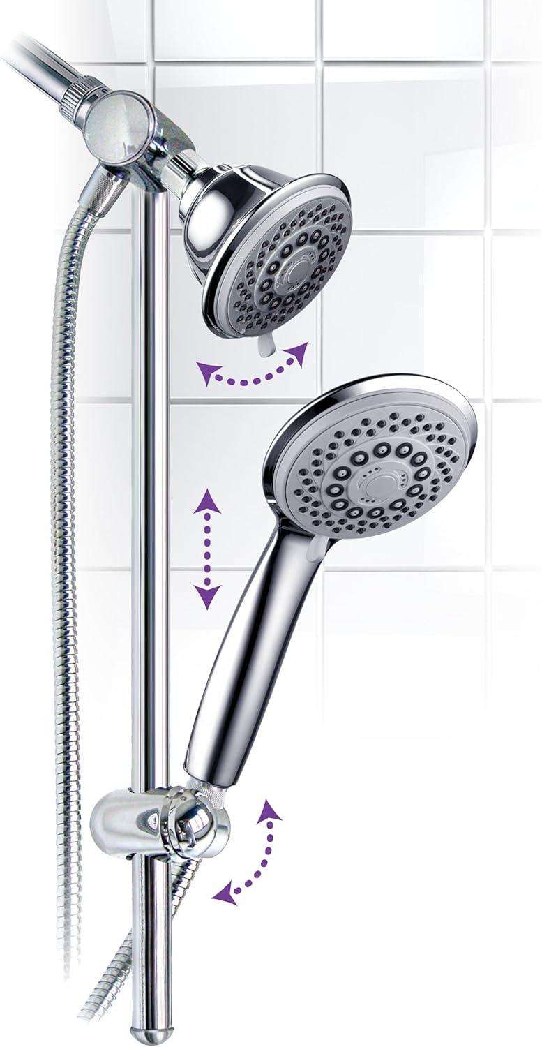 Chrome Adjustable Dual Shower Head with Slide Bar