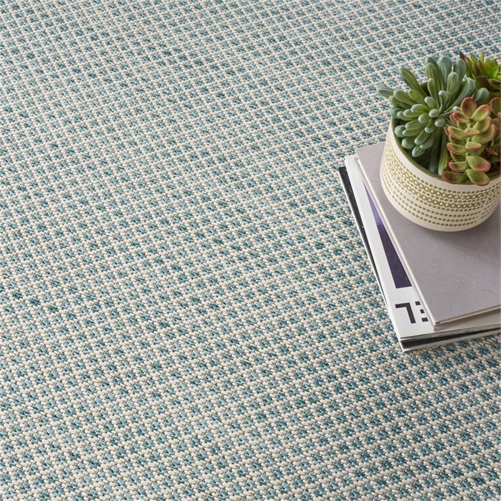 Nourison 6' x 6' Courtyard Modern Easy Care Flatweave Indoor Outdoor Square Rug Ivory/Aqua