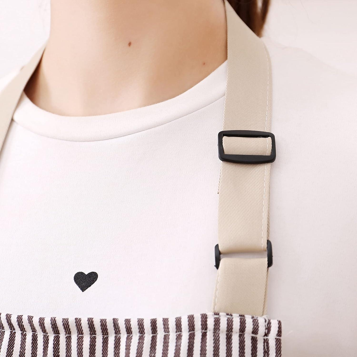 Tosewever 2 Pieces Kitchen Cooking Aprons, Cotton Polyester Blend Adjustable Bib Aprons with 2 Pockets for Women Men Chef Chef (Navy/Black Stripes, 2)