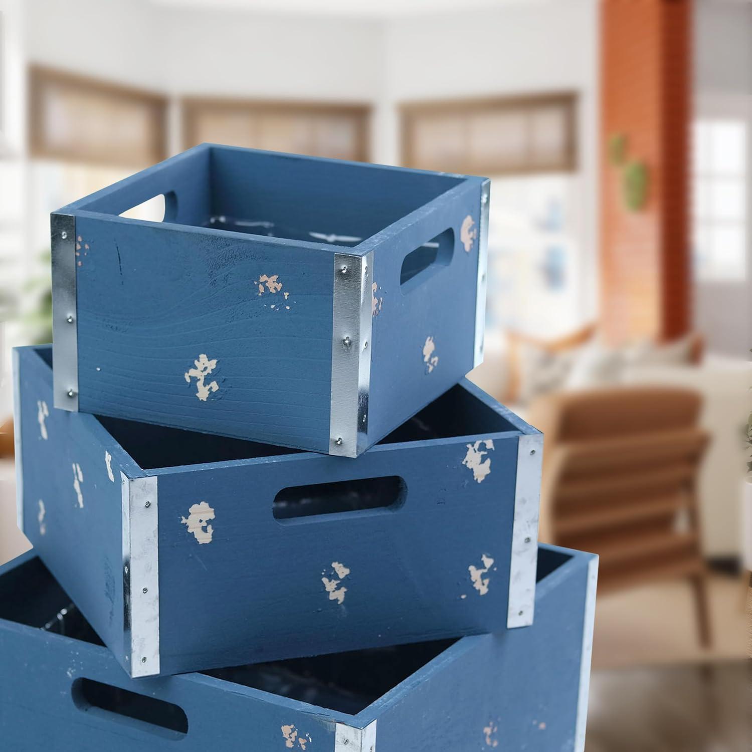 Wald Import Square Distressed Crates - Set of 3