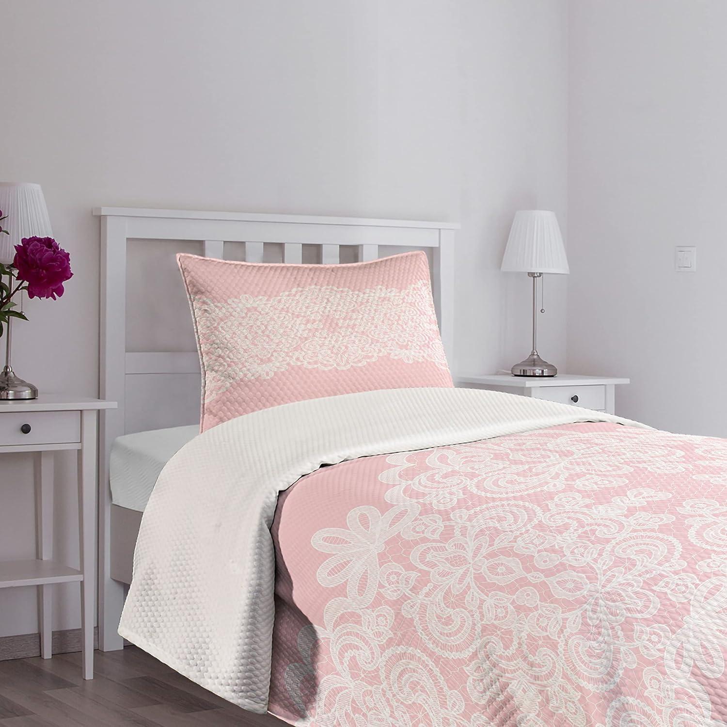 Ambesonne Pink and White Bedspread Set Wedding Bridal White Blush