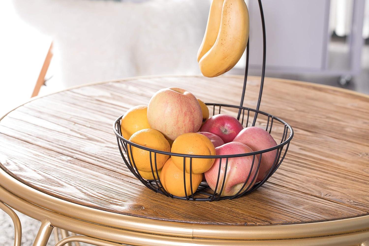 Round Black Metal Fruit Basket with Banana Hanger