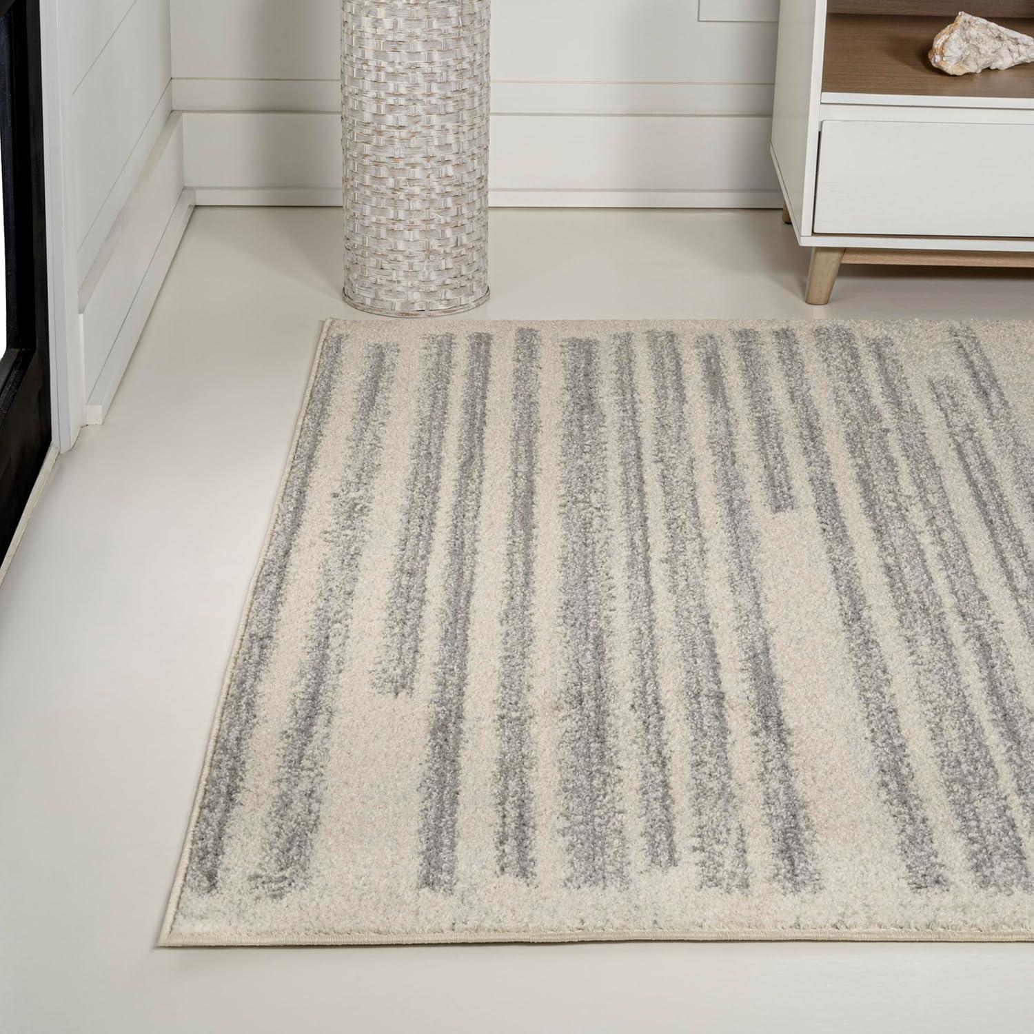 JONATHAN Y Khalil Modern Berber Stripe Cream/Gray 4 ft. x 6 ft. Area Rug