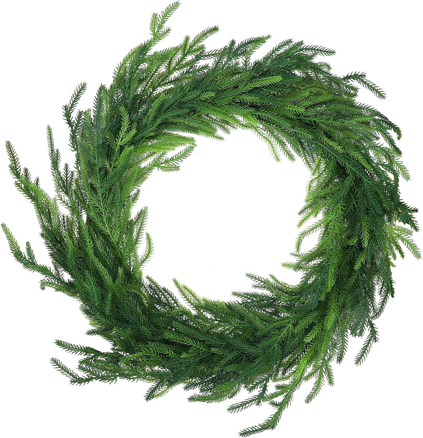 24" Pine Wreath for Front Door Artificial Christmas Wreath Green Faux Pine Wreath for Wall Windows Mantle Outdoor Christmas Decoration