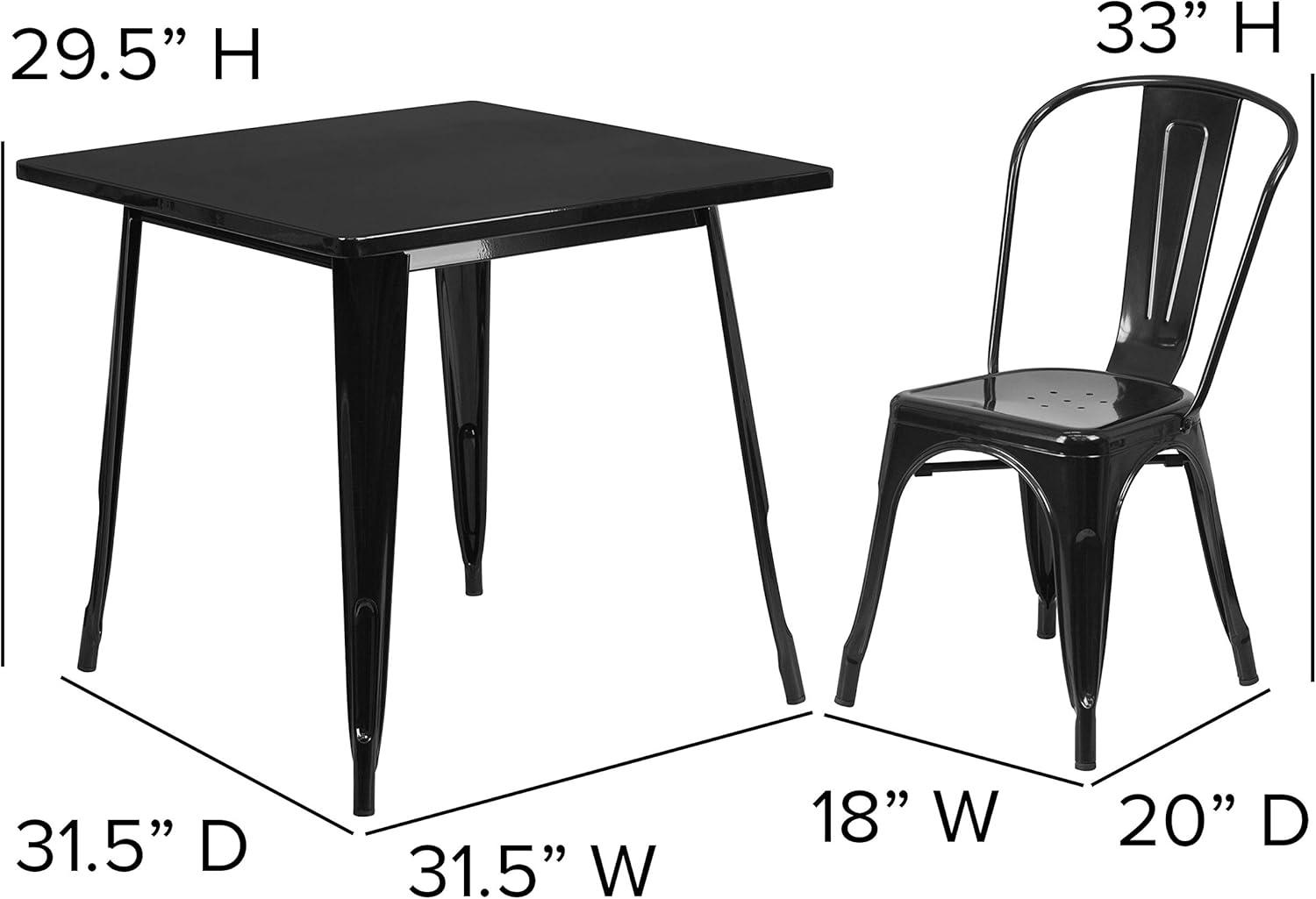 Flash Furniture Commercial Grade 31.5" Square Mint Green Metal Indoor-Outdoor Table Set with 4 Stack Chairs