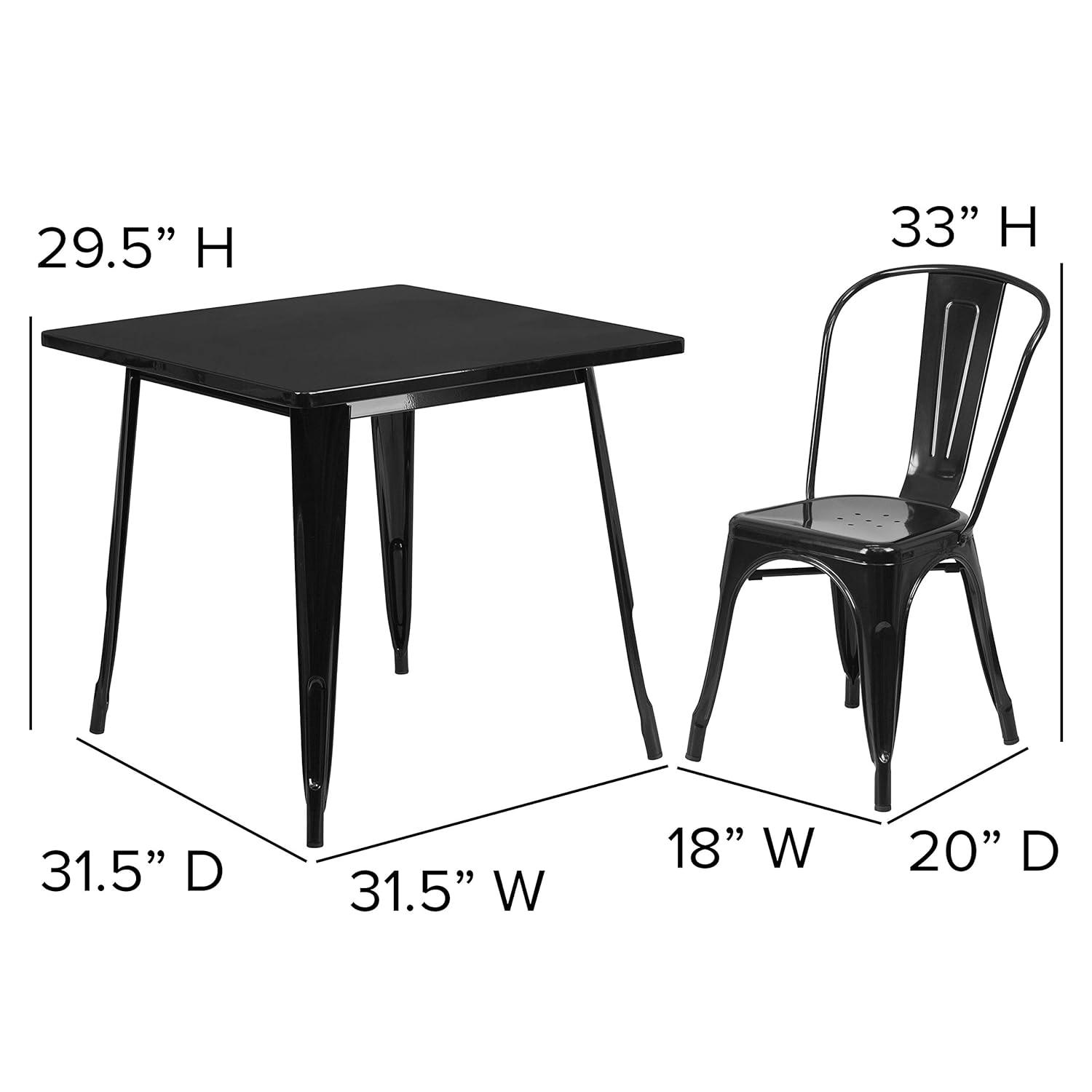 Flash Furniture Commercial Grade 31.5" Square Mint Green Metal Indoor-Outdoor Table Set with 4 Stack Chairs