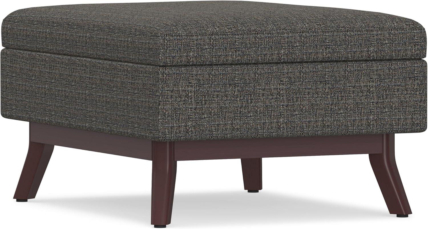 Simpli Home Owen 34"W Upholstered Coffee Table Storage Ottoman with Lift Top and Solid Wood Legs