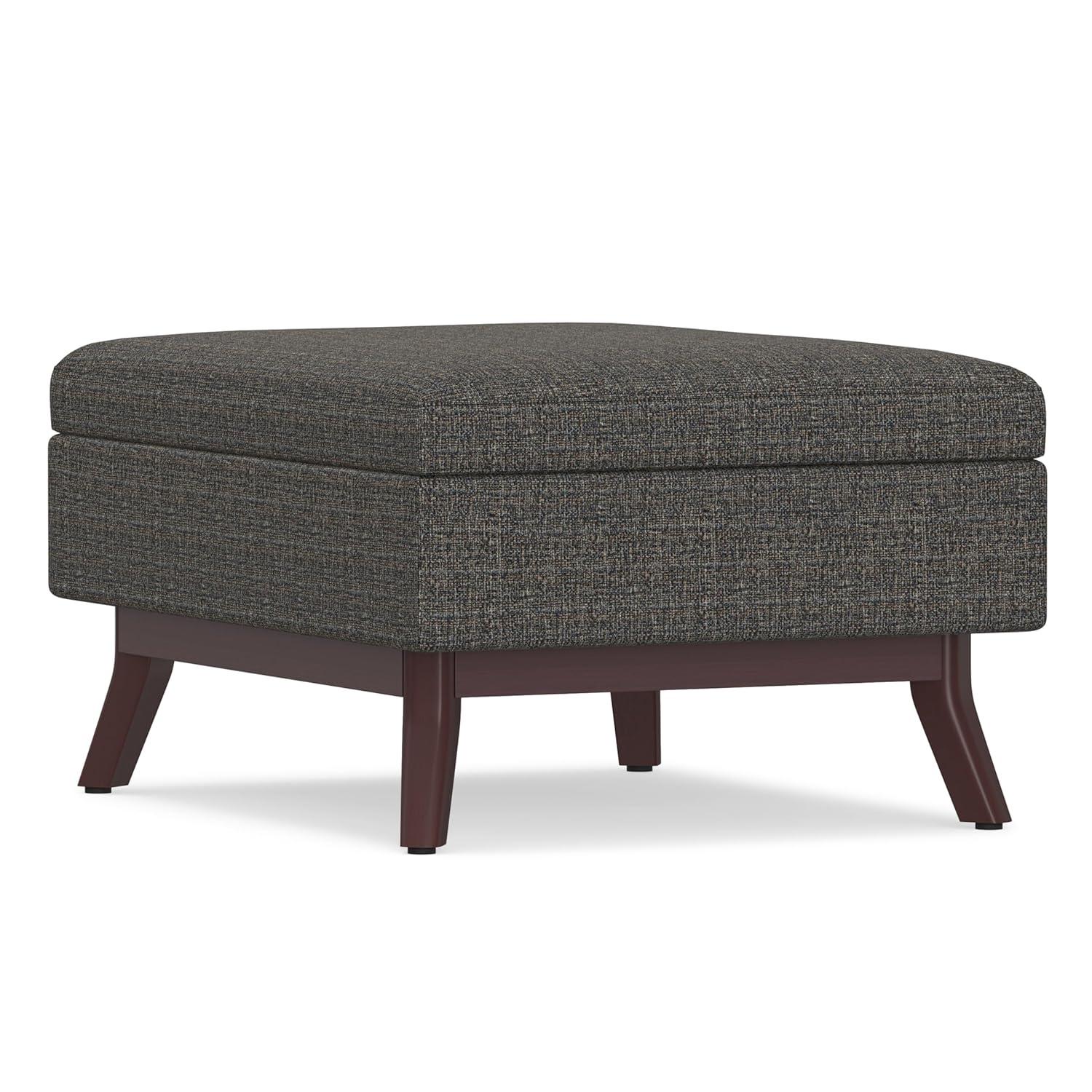 Simpli Home Owen 34"W Upholstered Coffee Table Storage Ottoman with Lift Top and Solid Wood Legs