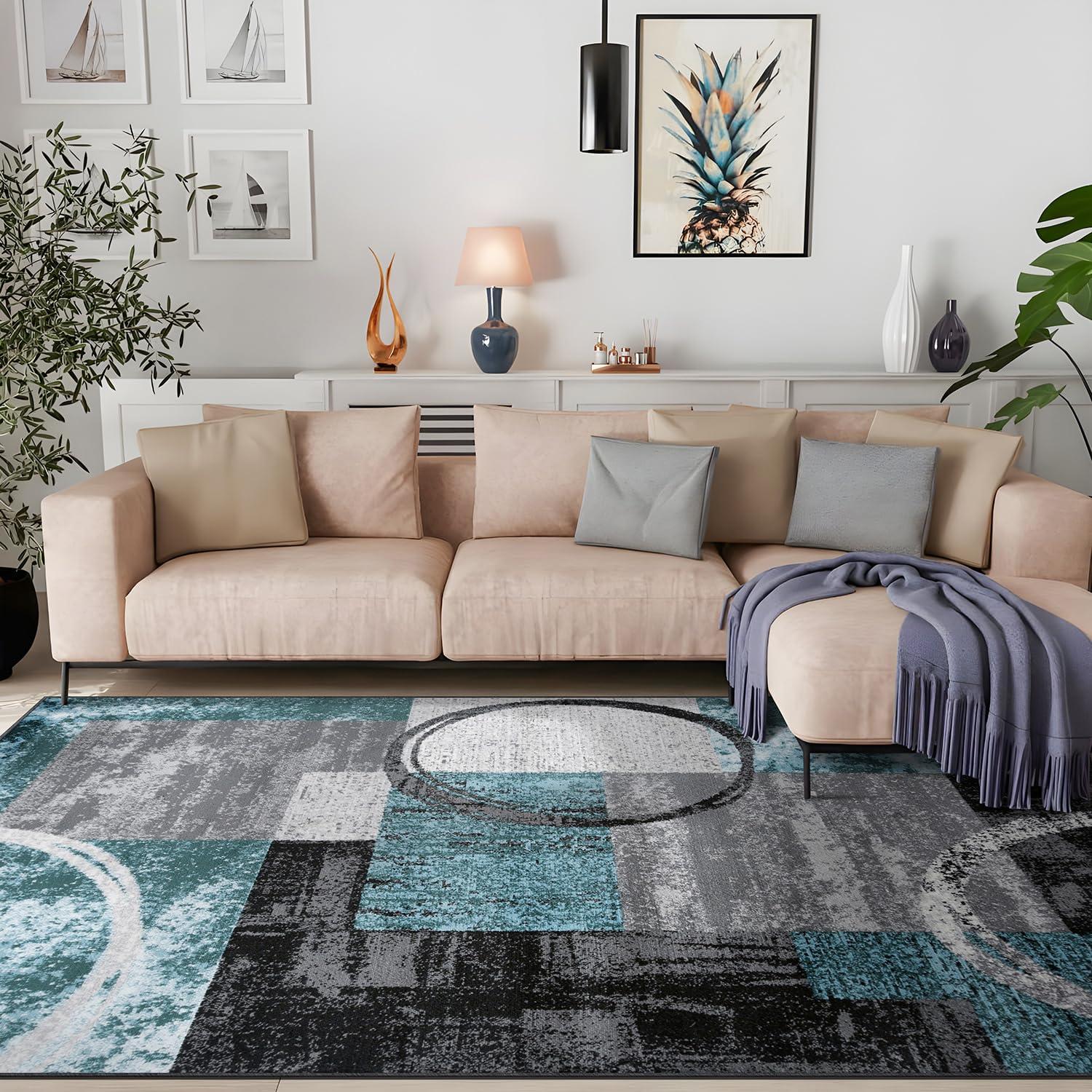 World Rug Gallery Abstract Circle Gray 6'6"x9' Area Rug