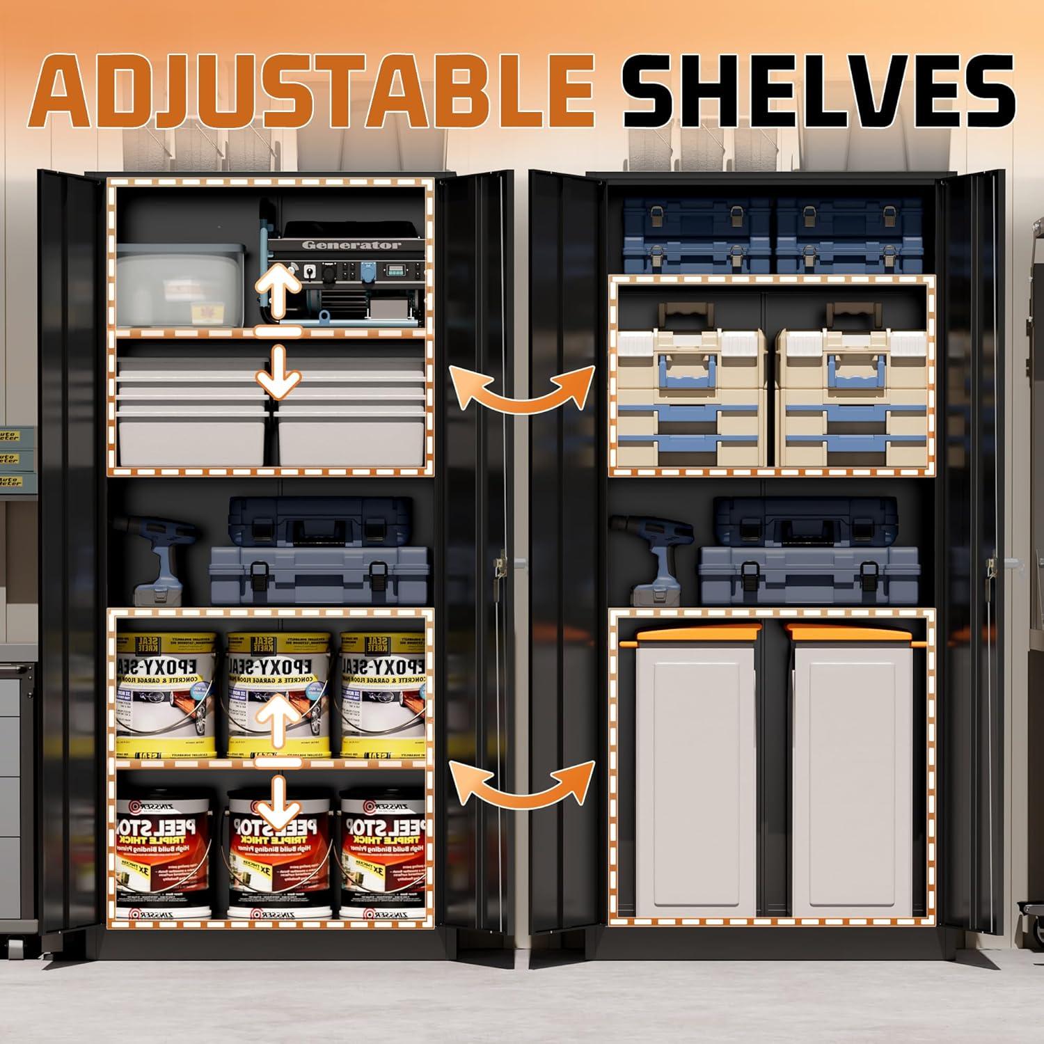 Greenvelly Metal Storage Cabinet with Lock, 72" H Black Metal Garage Storage Cabinet with Doors and 4 Shelves, Lockable Steel Tool Cabinets for Garage, Home, Office, Shop, School(36" W x 18" D)