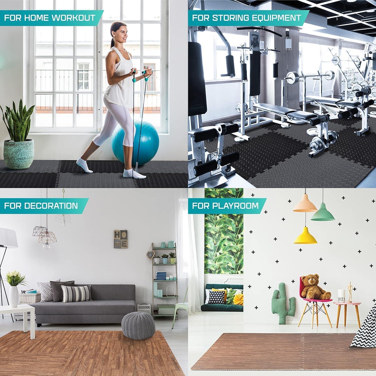 Yes4All 24, 48, 120 SQ. FT Puzzle/Interlocking Exercise Mat Tiles for Home Gym, Exercise EVA Foam Floor Padding with Border for Workout Equipment