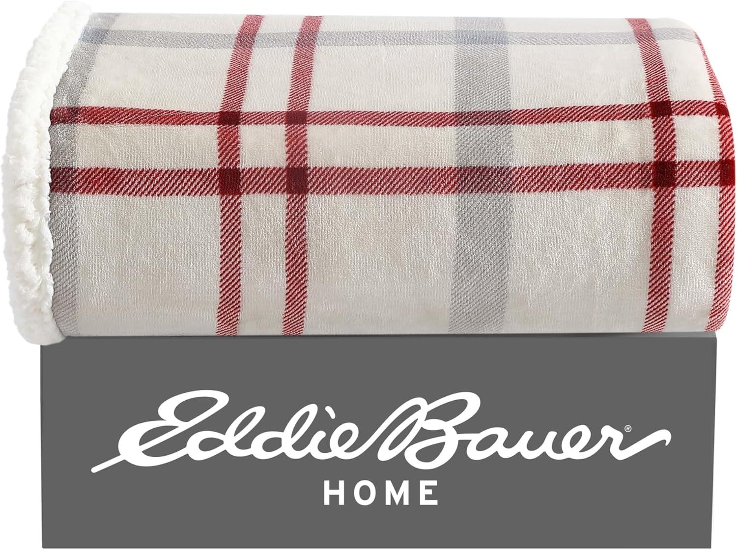 New Castle Red Reversible Sherpa Fleece Throw Blanket