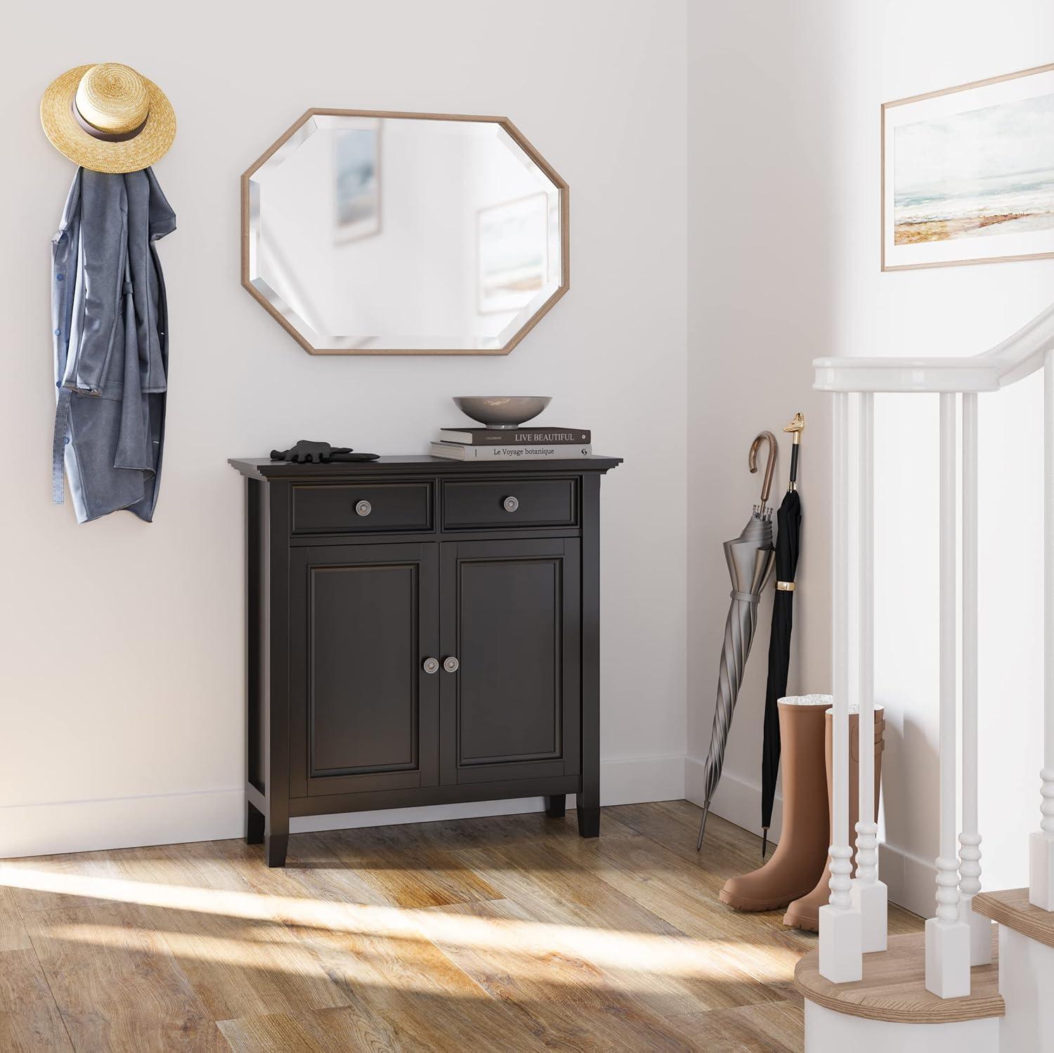 Simpli Home Amherst 36"W Solid Wood 2-Shelf Entryway Storage Cabinet with 2 Drawers and Adjustable Shelves