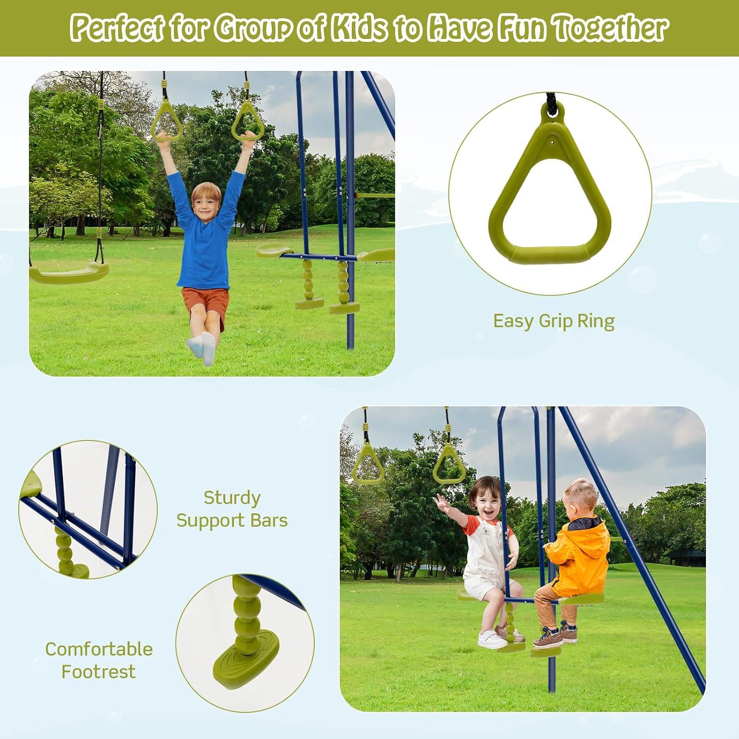 Heavy Duty 3-in-1 Metal Swing Set with Gym Rings