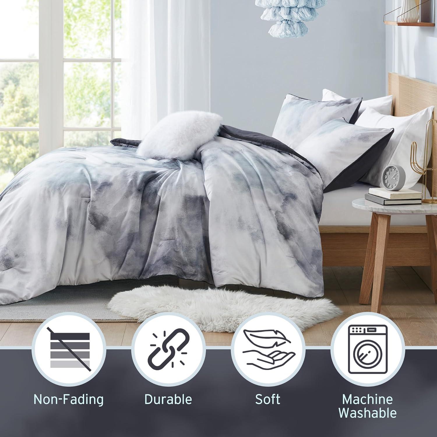 Cassiopeia Watercolor Tie Dye Printed Comforter Set with Throw Pillow