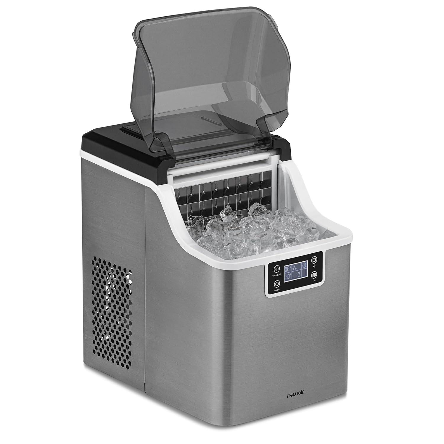 Newair Countertop Clear Ice Maker, 45lbs/Day Ice Cube Machine, Self-Cleaning Function and Custom Ice Thickness, Portable Ice Maker, 24H Timer