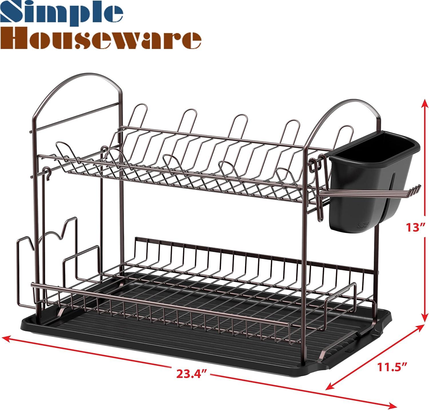 Simple Houseware 2-Tier Dish Rack with Drainboard, Bronze