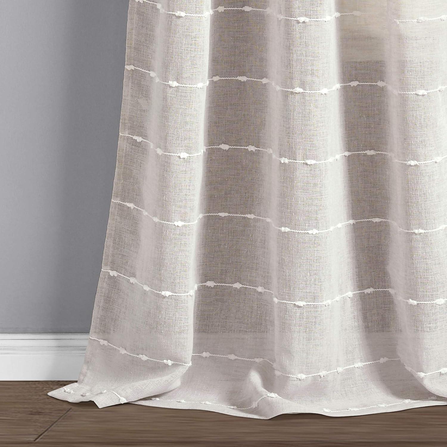 Set of 2 (95"x38") Farmhouse Textured Grommet Sheer Window Curtain Panels Beige - Lush Décor: Polyester Microfiber