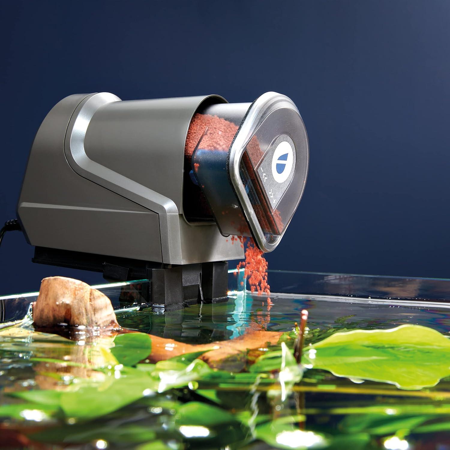 Black Battery-Powered Automatic Fish Feeder with LCD Display