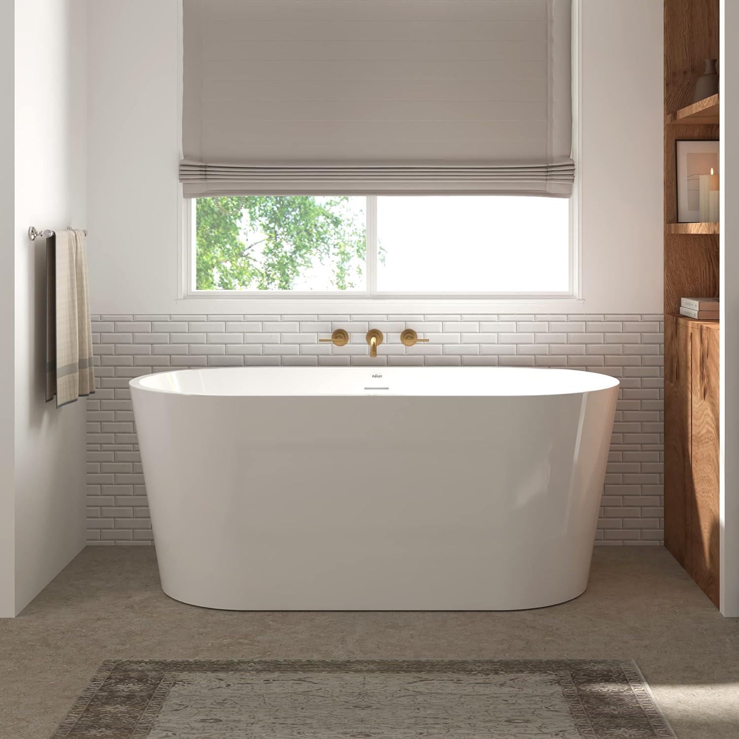 Freestanding Soaking Acrylic Bathtub with Brushed Nickel Drain